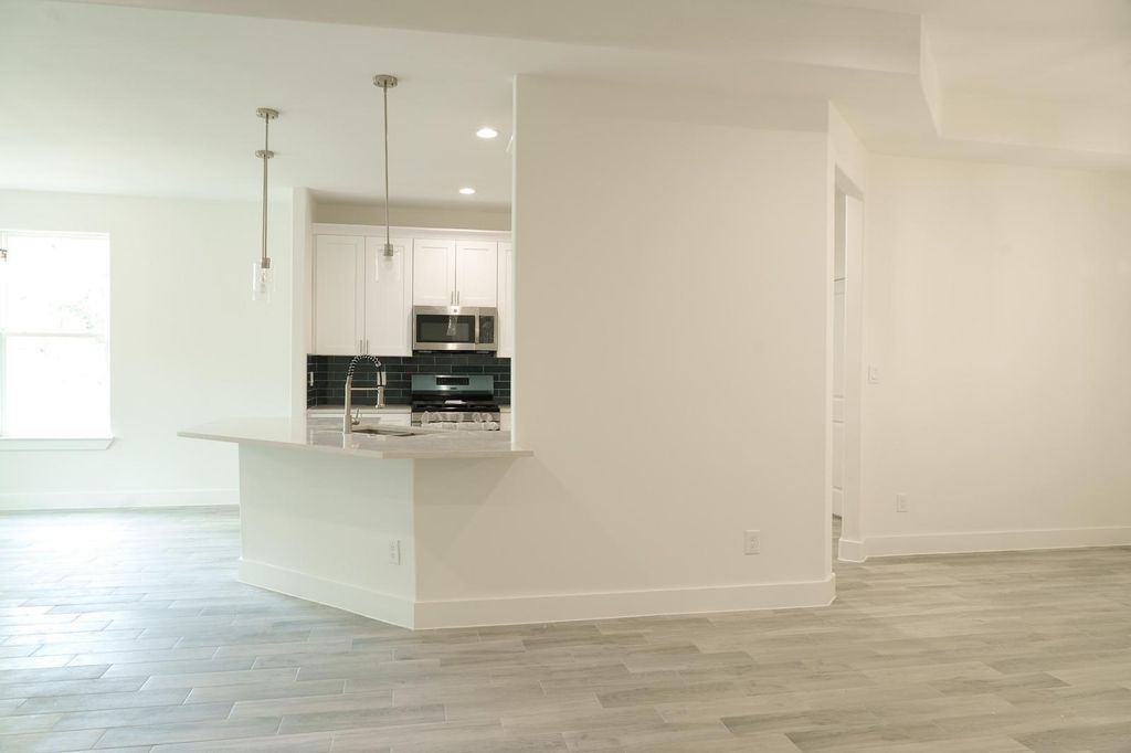 Kitchen island seen from the living area